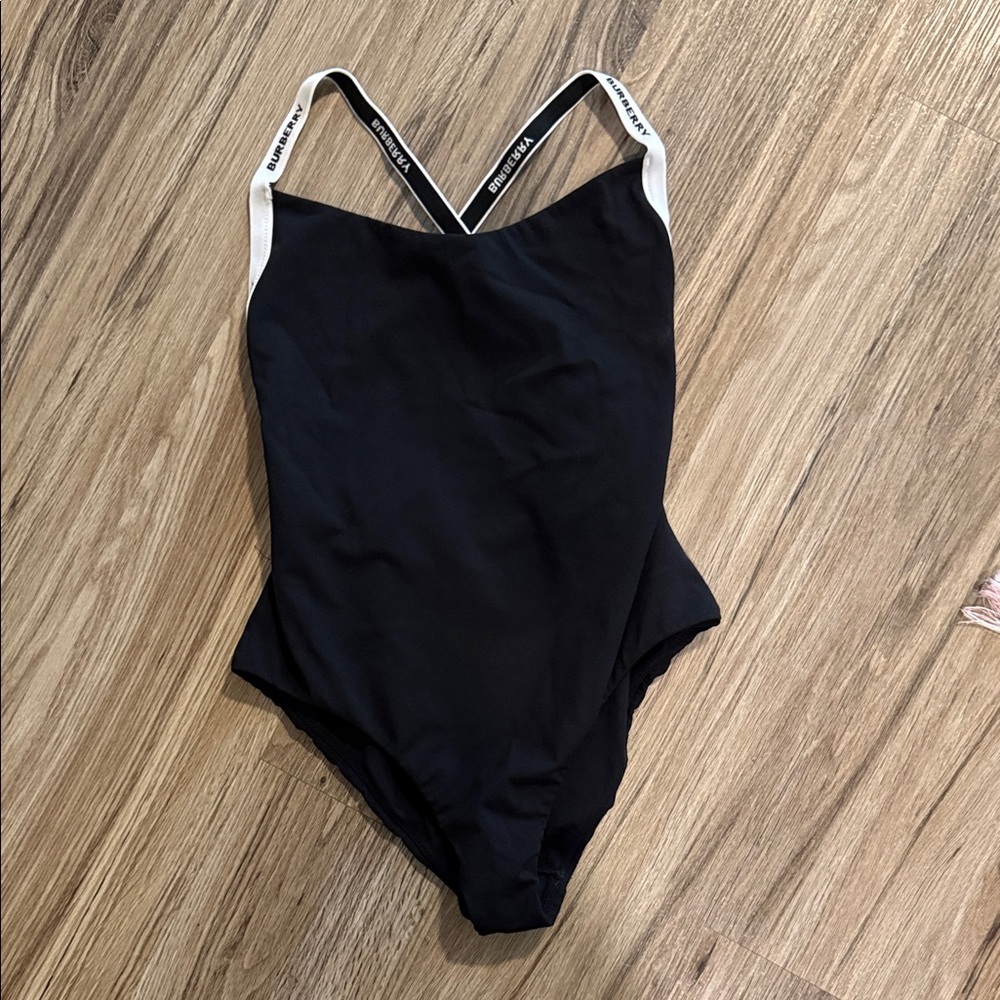 Burberry Black One-Piece Swimsuit with White Trim